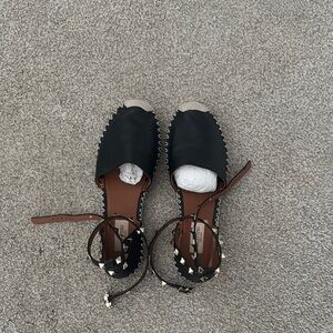 Valentino Black and Brown Espadrilles with Leather Straps